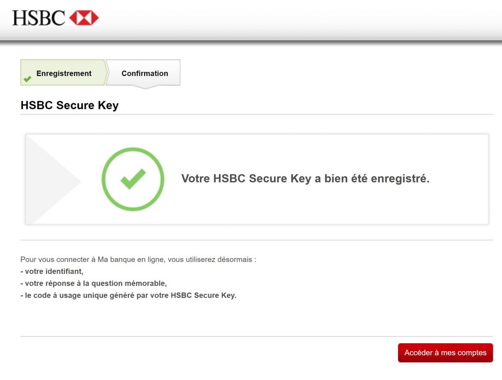 Connexion à son compte HSBC avec HSBC Secure Key