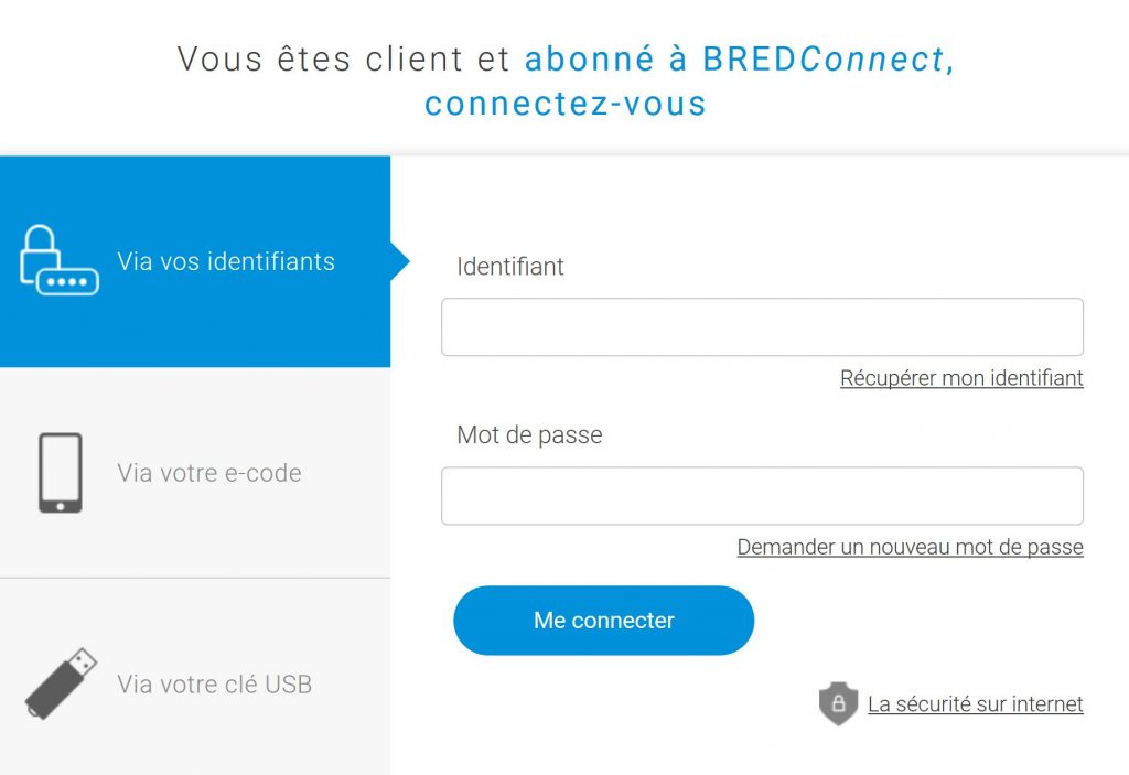 Connexion à son compte BRED, BREDConnect  CBI: Crédit, Banques et Investissements