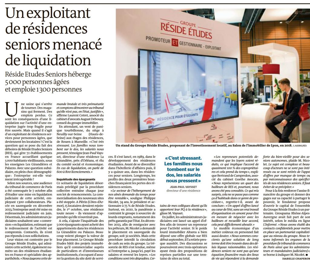 Réside Etudes Seniors rachetée, mais loyers à négocier CBI: Crédit, Banques et Investissements